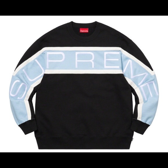 Supreme Paneled Logo Crewneck Sweater Black & Blue